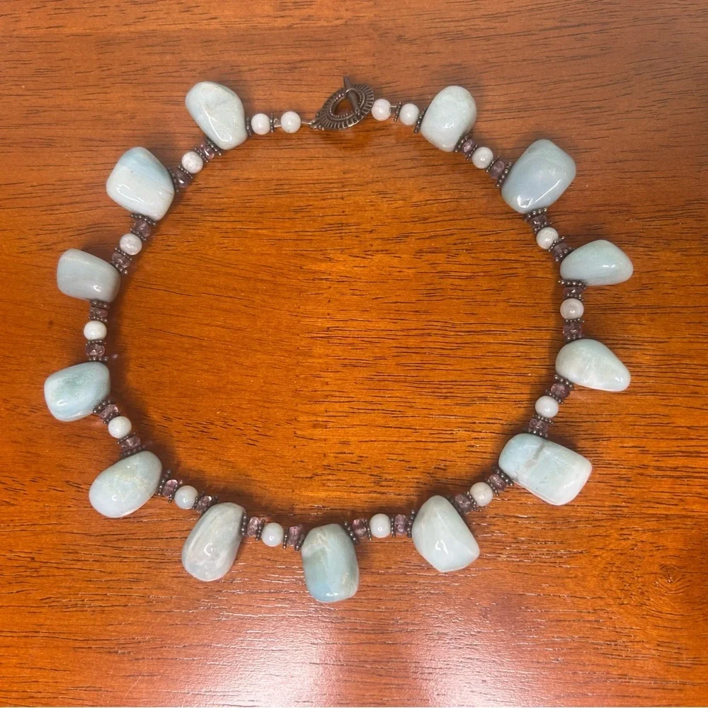 Elegant boho natural stone blue Green Necklace